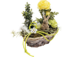 Frühlingskorb Osterdeko mit gelber Rose und Hase