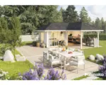 Hornbach Gartenhaus Palmako Bianca 24,9 m² Set 3 inkl. seitl. Anbau 588 x 588 cm natur