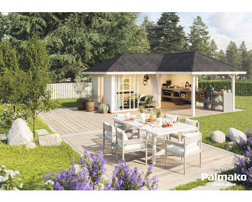 Gartenhaus Palmako Bianca 24,9 m² Set 3 inkl. seitl. Anbau 588 x 588 cm natur