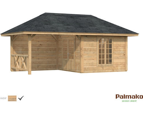 Gartenhaus Palmako Bianca 16,6 m² Set 8 inkl. seitl. Anbau 588 x 300 cm braun tauchgrundiert