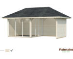 Hornbach Gartenhaus Palmako Bianca 16,6 m² Set 6 inkl. seitl. Anbau 588 x 300 cm natur