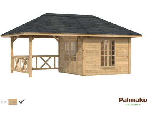 Gartenhaus Palmako Bianca 16,6 m² Set 7 inkl. seitl. Anbau 588 x 300 cm braun tauchgrundiert