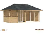 Hornbach Gartenhaus Palmako Bianca 16,6 m² Set 5 inkl. seitl. Anbau 588 x 300 cm braun tauchgrundiert