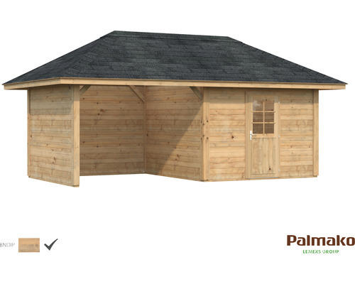 Gartenhaus Palmako Bianca 16,6 m² Set 11 inkl. seitl. Anbau 588 x 300 cm braun tauchgrundiert