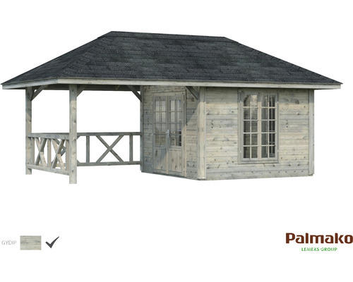 Gartenhaus Palmako Bianca 16,6 m² Set 7 inkl. seitl. Anbau 588 x 300 cm grau tauchgrundiert