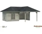 Hornbach Gartenhaus Palmako Bianca 24,9 m² Set 5 inkl. seitl. Anbau 588 x 588 cm grau tauchgrundiert