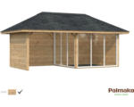 Hornbach Gartenhaus Palmako Bianca 16,6 m² Set 6 inkl. seitl. Anbau 588 x 300 cm braun tauchgrundiert