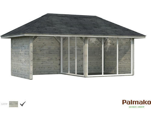 Gartenhaus Palmako Bianca 16,6 m² Set 6 inkl. seitl. Anbau 588 x 300 cm grau tauchgrundiert