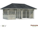 Hornbach Gartenhaus Palmako Bianca 16,6 m² Set 5 inkl. seitl. Anbau 588 x 300 cm grau tauchgrundiert