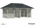 Hornbach Gartenhaus Palmako Bianca 16,6 m² Set 5 inkl. seitl. Anbau 588 x 300 cm grau tauchgrundiert
