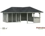 Hornbach Gartenhaus Palmako Bianca 24,9 m² Set 3 inkl. seitl. Anbau 588 x 588 cm grau tauchgrundiert
