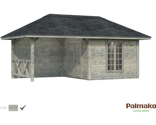 Gartenhaus Palmako Bianca 16,6 m² Set 8 inkl. seitl. Anbau 588 x 300 cm grau tauchgrundiert