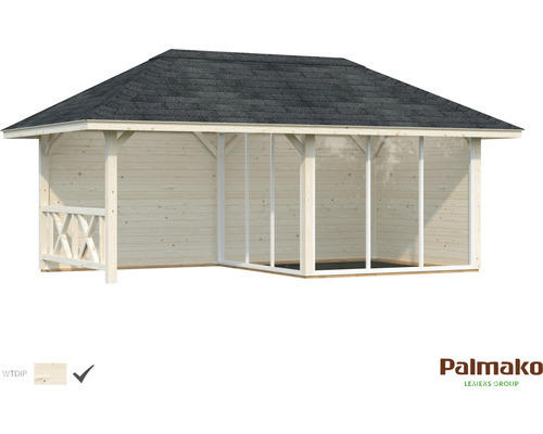 Gartenhaus Palmako Bianca 16,6 m² Set 4 inkl. seitl. Anbau 588 x 300 cm tauchgrundiert