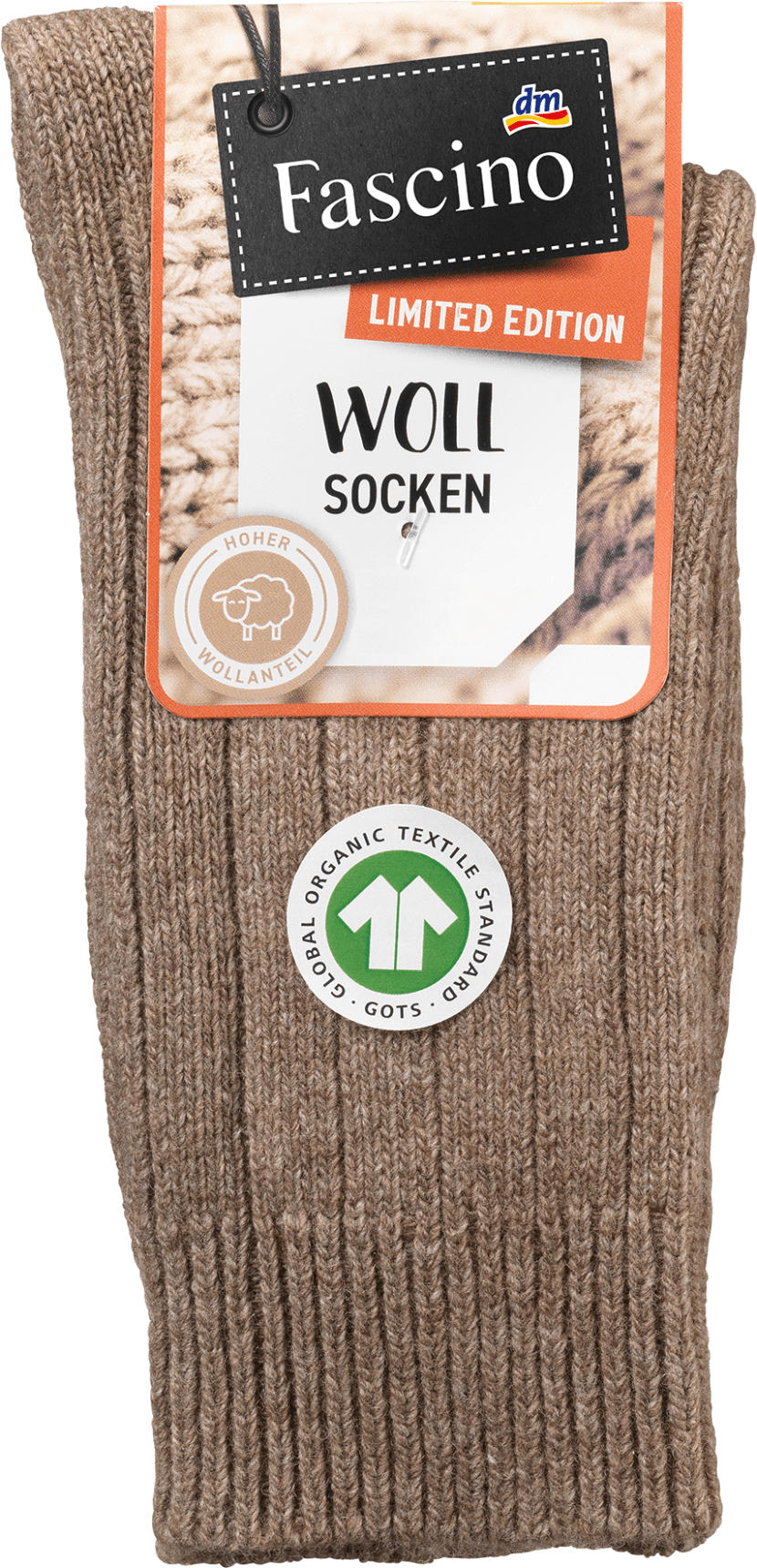 Fascino Socken mit Bio-Wolle & Ripp-Struktur, braun, Gr. 35-38