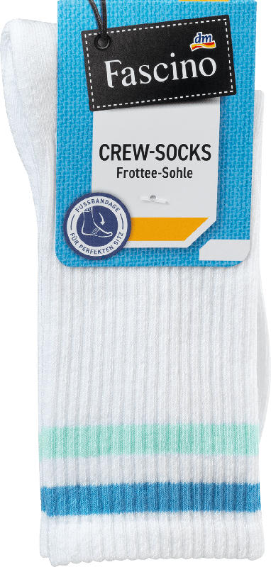 Fascino Crew Socken mit Ringeln, weiß & grün, Gr. 35-38
