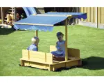 Hornbach Sandkasten mit Sitzbank dobar 120 x 120 x 120 cm Holz blau viereckig verschließbar wetterfest