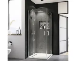 Eckeinstieg mit Drehtür Breuer Panorama 800x800x2000 mm Echtglas Klar hell chromoptik