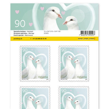 Timbres CHF 0.90 «Mariage», Feuille de 10 timbres