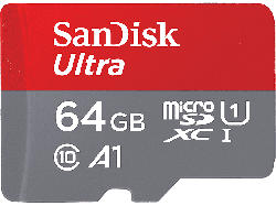 SanDisk 186501 microSDXC Ultra 64GB (A1/UHS-I/Cl.10/120MB/s) + Adapter "Imaging"; Speicherkarte