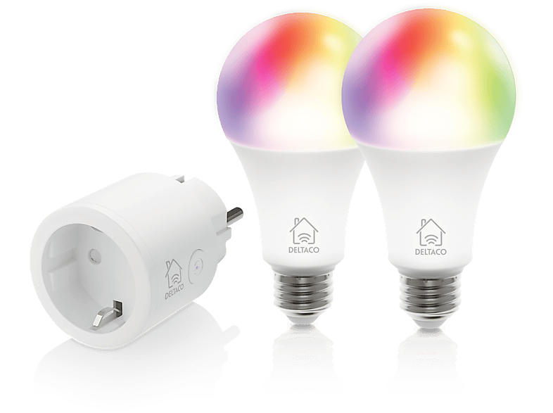 Deltaco Starter Kit Smart-Stecker und 2x RGB-LED-Leuchten, Wi-Fi, 9W, E27; Smarte Steckdose und Lampe
