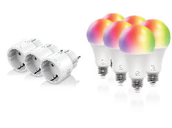 Deltaco Starter Kit 3x Smart-Stecker und 6x RGB-LED-Leuchten, Wi-Fi, 9W, E27; Smarte Steckdose und Lampe