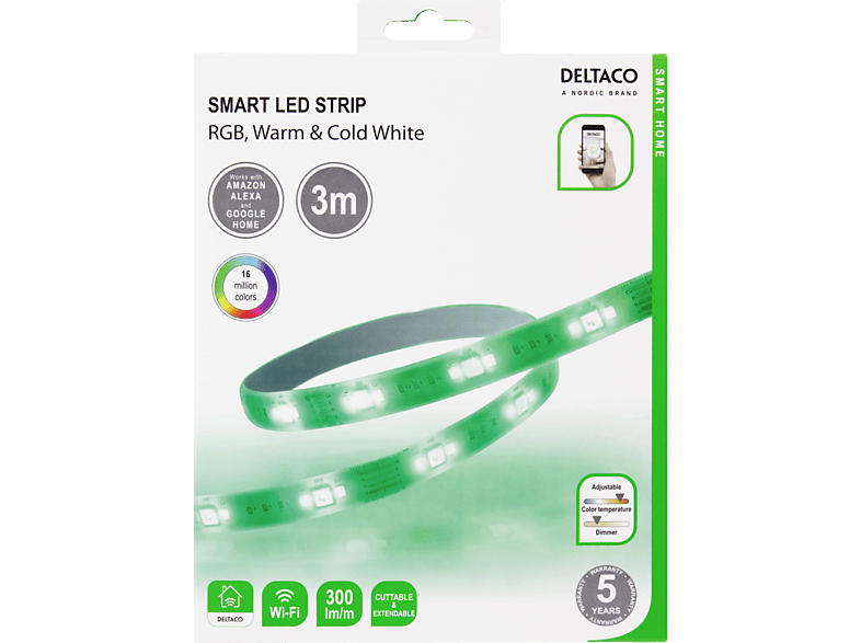 Deltaco Smarte LED-Streifen SH-LS3M, 3m, dimmbar, 24W, RGB; LED Streifen