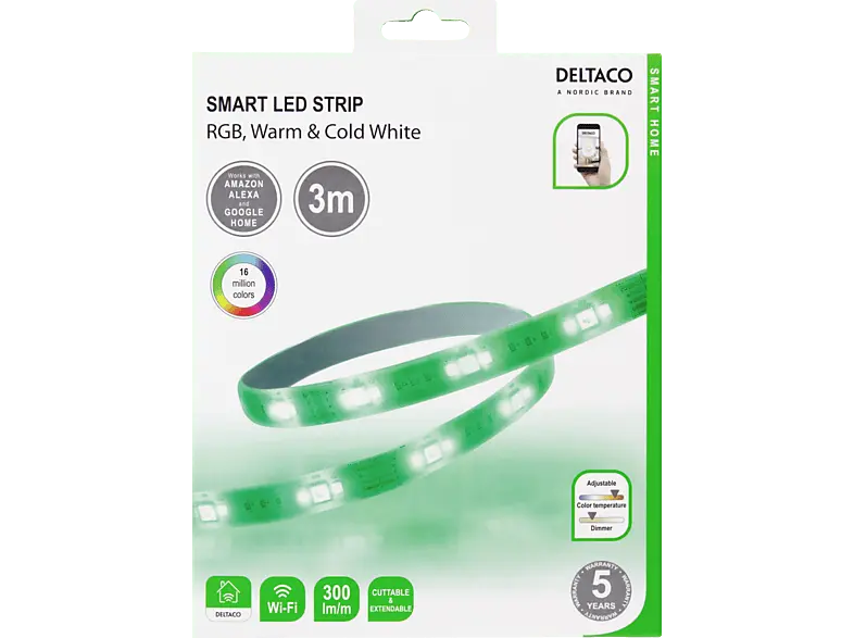 Deltaco Smarte LED-Streifen SH-LS3M, 3m, dimmbar, 24W, RGB; LED Streifen