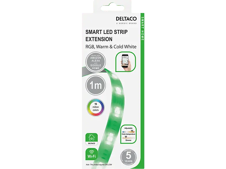 Deltaco Smarte LED-Streifenverlängerung SH-LSEX1M, 1m, dimmbar, 24W, RGB; LED Streifen