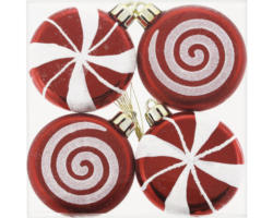 Weihnachtsdeko Bonbons Kunststoff rot /weiß 6 cm 4 Stück