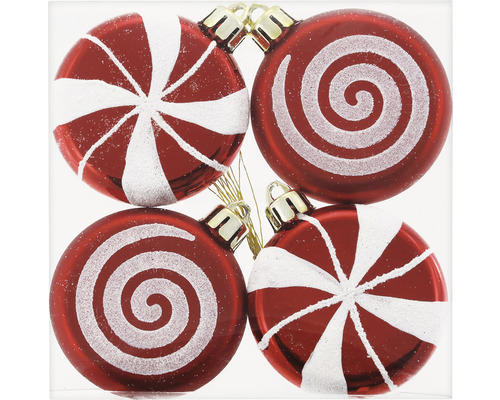 Weihnachtsdeko Bonbons Kunststoff rot /weiß 6 cm 4 Stück