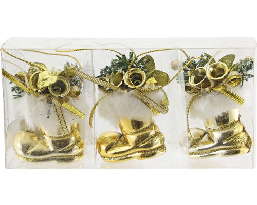 Weihnachtsdeko Stiefel Kunststoff gold 6 cm 3 Stück