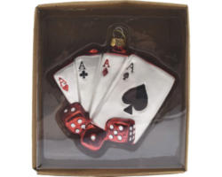 Weihnachtsdeko Hänger Glas Spielkarten rot/schwarz/silber 11 cm