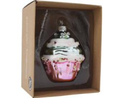 Weihnachtsdeko Hänger Glas Cupcake grün/rosa/weiß 9 cm