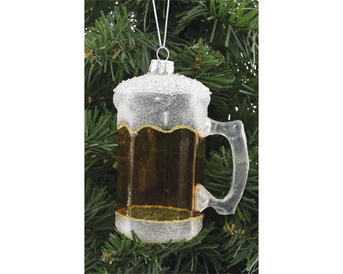 Weihnachtsdeko Hänger Glas Bierglas braun/silber 12 cm
