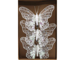 Weihnachtsdeko Schmetterling auf Clip weiß 3 Stück