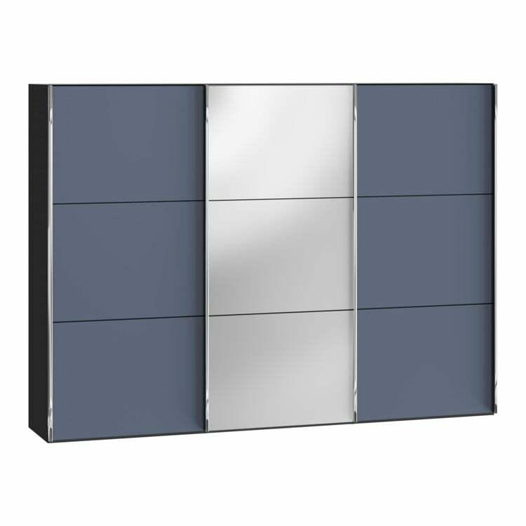 Armoire à portes coulissantes SLIDE, miroir/gris bleu