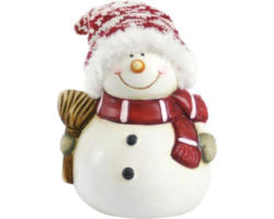 Weihnachtsdeko Schneemann Keramik mit Wollmütze 11cm weiß-rot