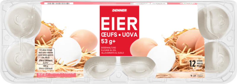 Denner Eier , aus Bodenhaltung, Import, 12 x 53 g+