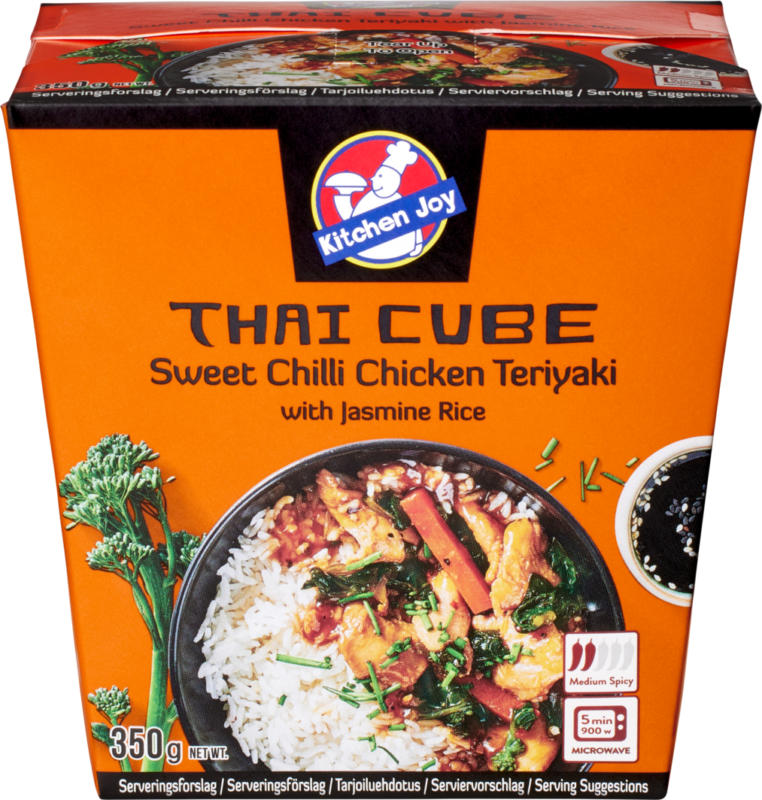 Kitchen Joy Thai-Cube Sweet Chili Chicken Teriyaki, avec du riz au jasmin, 350 g