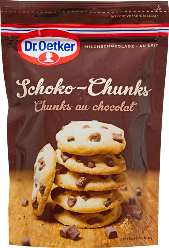 Chunks au chocolat Dr. Oetker, Chocolat au lait, 100 g
