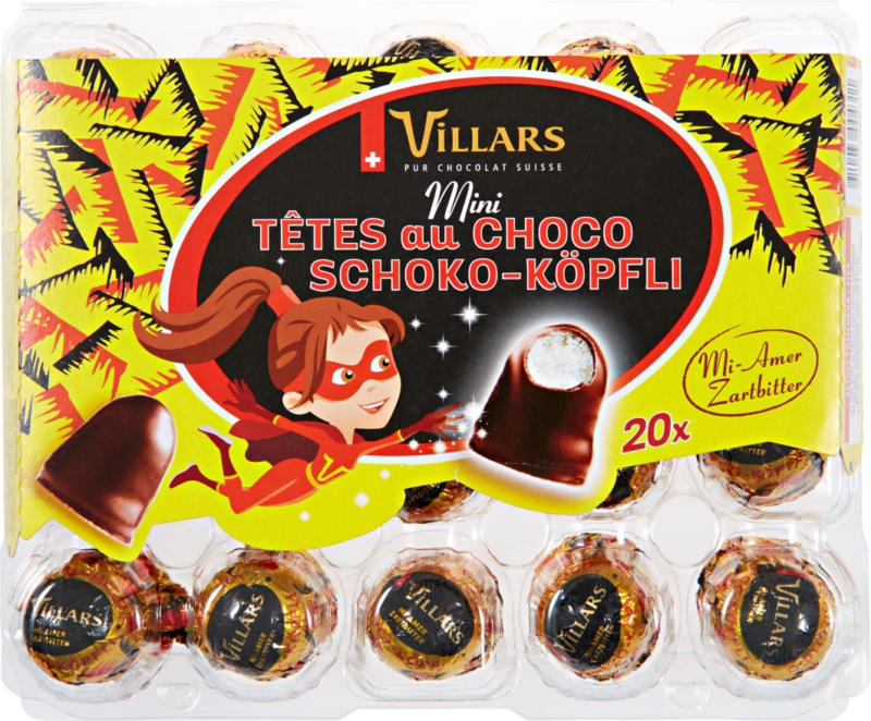 Mini-têtes au chocolat Villars, mi-amer, 20 x 10 g