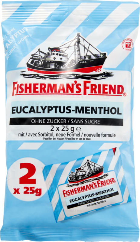 Fisherman's Friend Eucalyptus-Menthol, sans sucre, 2 x 25 g