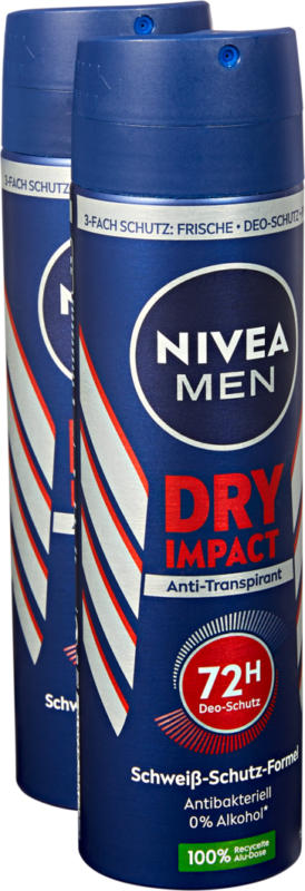 Nivea Men Deo Spray Dry Impact, 2 x 150 ml