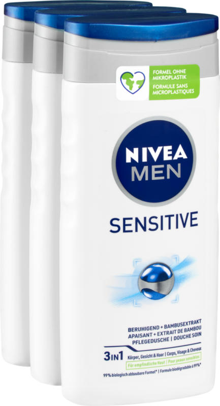 Doccia curativa Sensitive Nivea Men, 3 x 250 ml