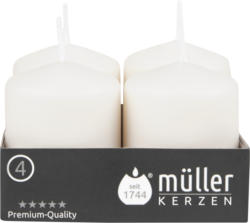 Müller Kerzen Stumpenkerzen glatt, cremefarben, 48 x 62mm, 4 Stück