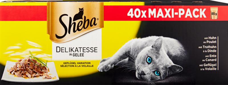 Cibo per gatti Sheba, Delicatezze in gelatina, selezione di pollame, 40 x 85 g
