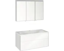 Badmöbel-Set Keuco Royal Reflex 100x48x49 cm Mineralgusswaschbecken weiß hochglanz mit LED-Beleuchtung