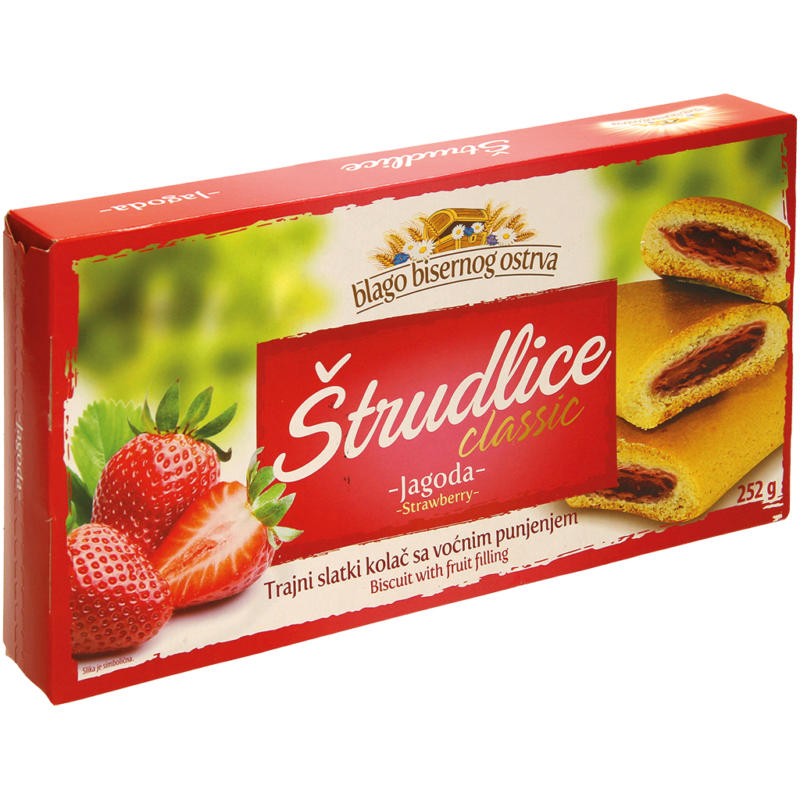 Serbisches Strudelgebäck mit einer Füllung mit Erdbeeren