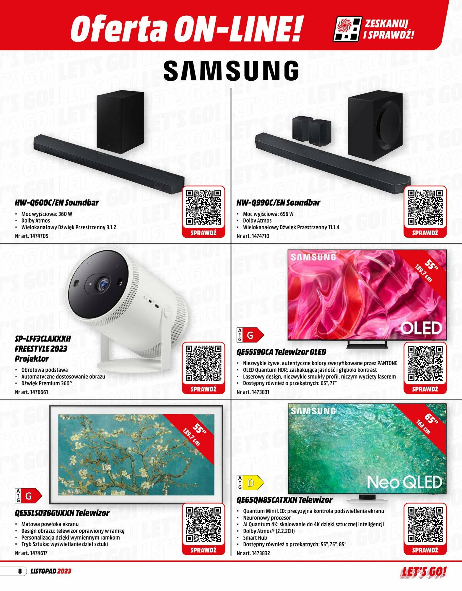 Media Markt Gazetka od (01.11.2023 - 30.11.2023) | Strona: 8 | Produkty: Soundbar, Telewizor