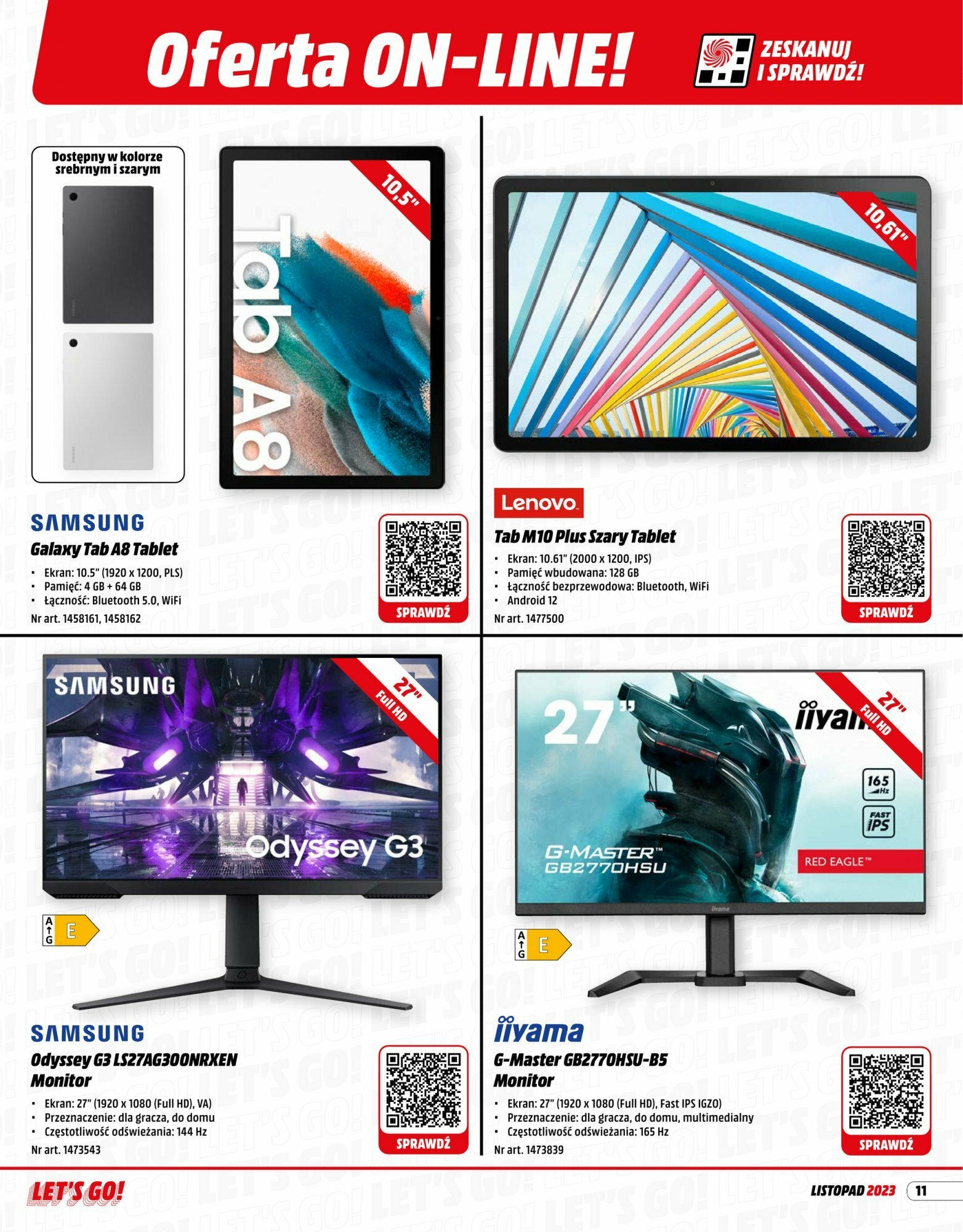 Media Markt Gazetka od (01.11.2023 - 30.11.2023) | Strona: 11 | Produkty: Tablet, Monitor